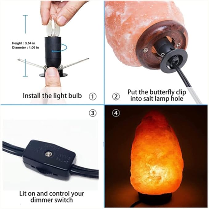 Himalayan Salt Lamp Cord with Gear Switch，Original Replacement Cord with Base Assembly with E12 Socket，Christmas Light Bulb,Himalayan Salt Lampsand with 6 Free Bulbs for Salt Lamp