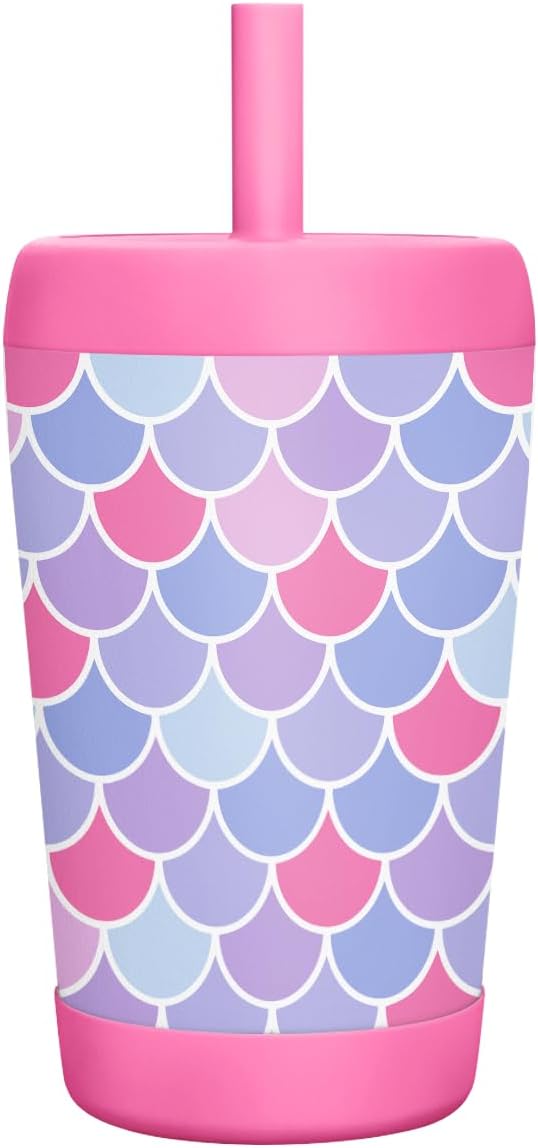 Kid Insulated Stainless Steel Tumbler with Silicone Straw, 12oz Sippy Cup for Kids (Mermaid Scale) - Bloomnest