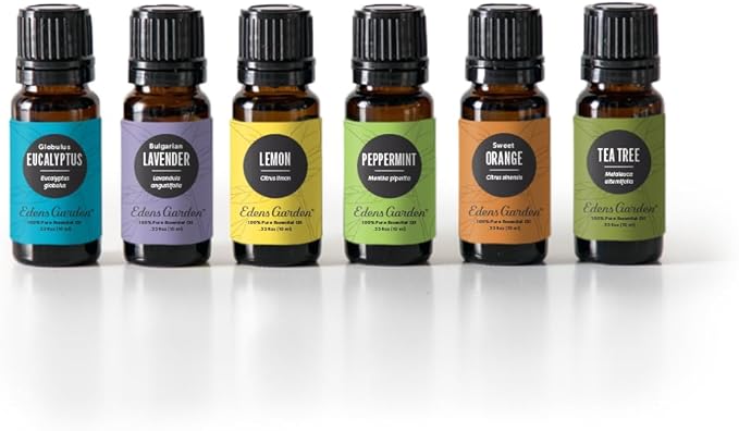 Edens Garden Top Essential Oils 6 Set – 100% Pure Therapeutic Grade, Undiluted: Lavender, Peppermint, Eucalyptus, Tea Tree, Lemongrass, Sweet Orange – Aromatherapy Oil for Diffusers, 10 ml/ 6 Pack - Bloomnest