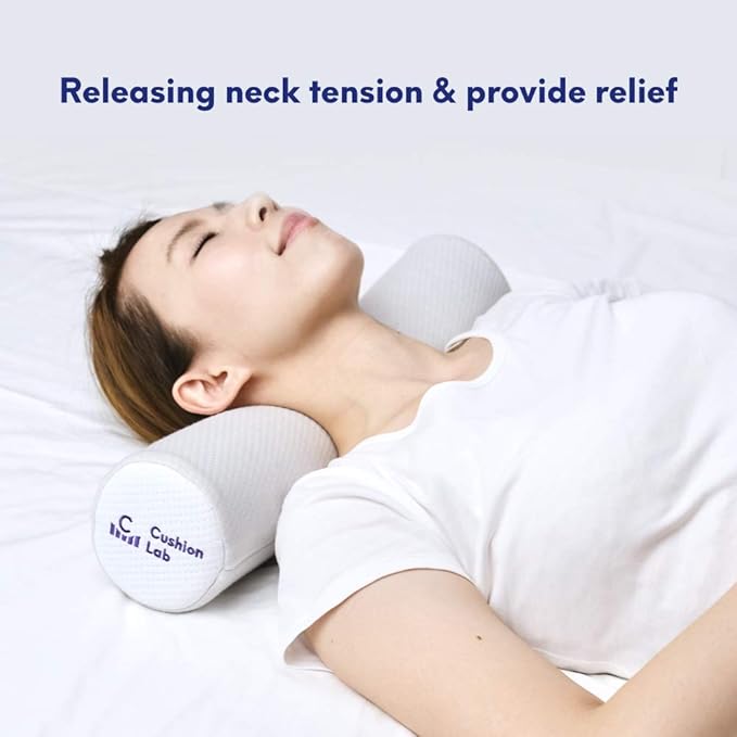 C CUSHION LAB Roll Pillow for Neck Relief - Extra Dense Memory Foam Round Cylinder Bolster for Cervical Support, Spondylosis, Neck Pain Relief, & Spine Lumbar Traction - Washable Cover & Travel Bag - Bloomnest