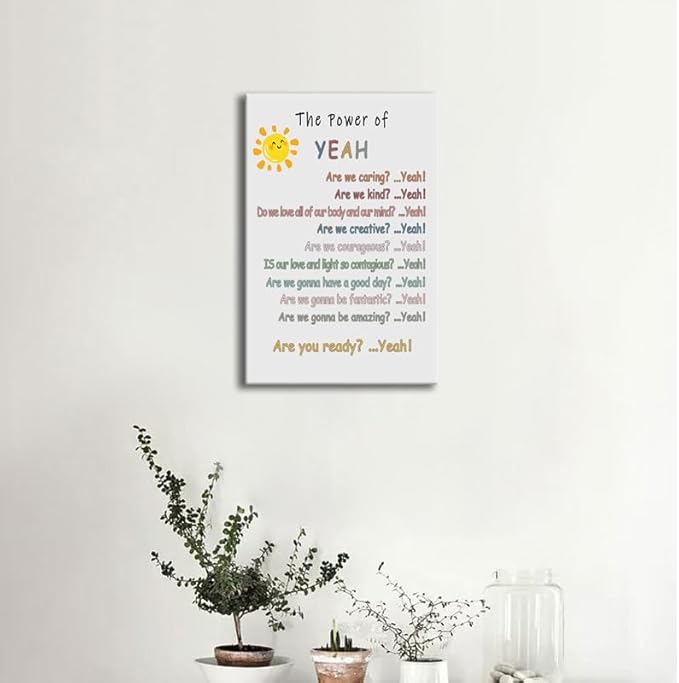 Motivational Wall Decor “The Power of Yeah” Positive Psychological Suggestion Inspirational Posters for Home Children's Bedroom Psychotherapy Room School Framed Ready to Hang [12" W X 18" H] - Bloomnest