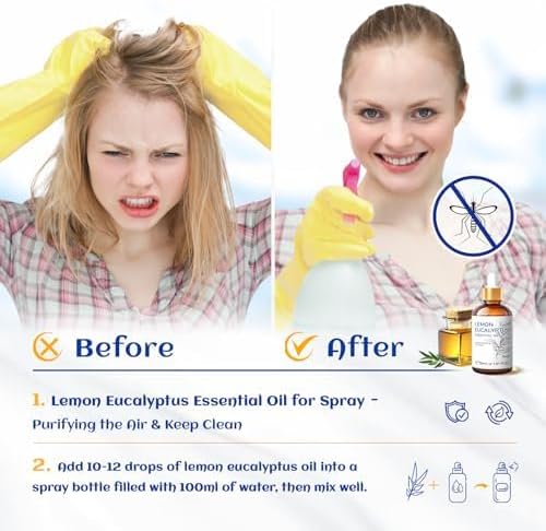 HIQILI Lemon Eucalyptus Oil, for Spary, Diffuser, Indoors, Outdoors, Garden, Yard, 100% Pure Natural - 1.01 Fl Oz - Bloomnest