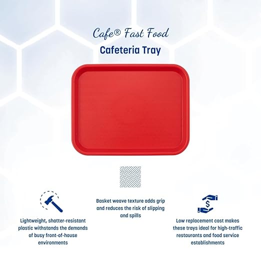 Carlisle FoodService Products CT101405 Cafe Standard Plastic Cafeteria/Fast Food Tray, NSF Certified, BPA Free, 14" Length x 10" Width, Red (Pack of 24) - Bloomnest