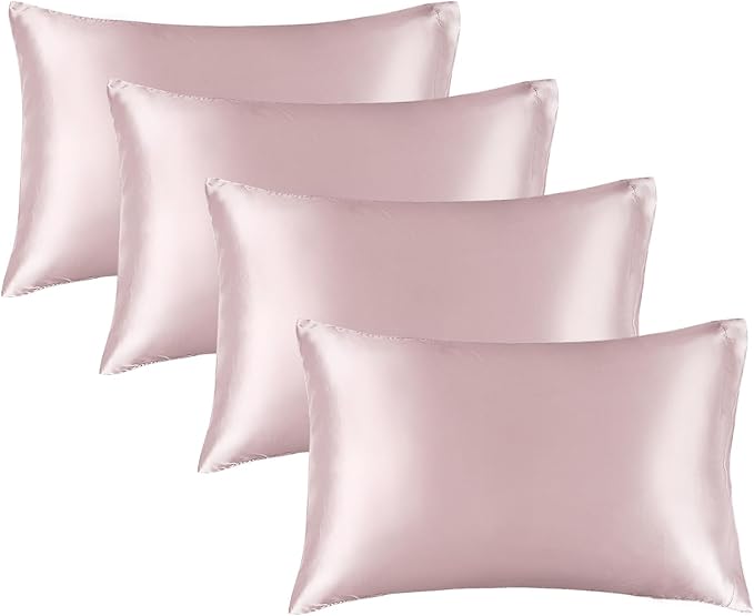 BEDELITE Satin Pillowcase for Hair and Skin, Super Soft Similar to Silk Pillow Cases 4 Pack with Envelope Closure, Cooling Pillowcases for Women Men (20"x36" King Size, Lotus Pink) - Bloomnest