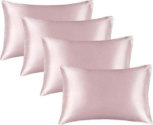 BEDELITE Satin Pillowcase for Hair and Skin, Super Soft Similar to Silk Pillow Cases 4 Pack with Envelope Closure, Cooling Pillowcases for Women Men (20"x36" King Size, Lotus Pink) - Bloomnest