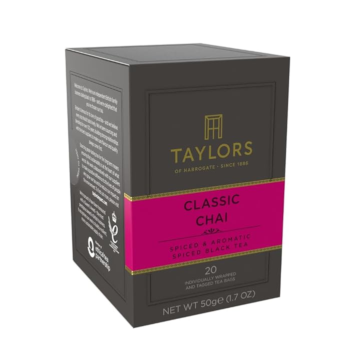 Taylors of Harrogate Classic Chai, Black Tea, Individually Wrapped Bags, 20 Count (Pack of 1), Spiced, Aromatic & Warming, Caffeinated, Enjoy Hot or Iced, 20 Teabags - Bloomnest