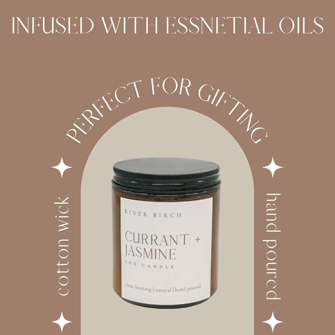 River Birch Candles Currant + Jasmine Scented Candle | Premium, All-Natural, Non-Toxic, Soy Candles | 8.5oz 40 Hr Burn Time | Cozy Relaxing Gifts for Home - Bloomnest