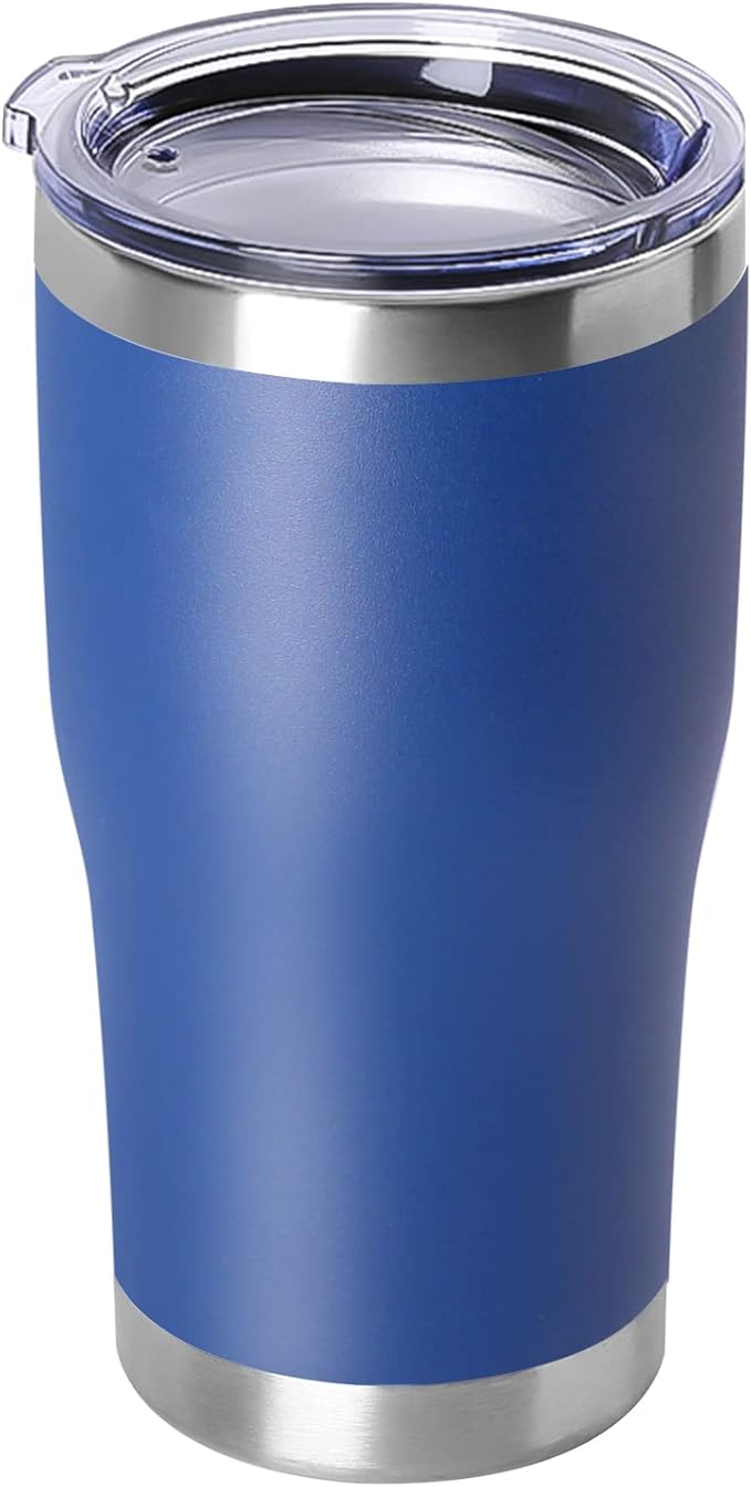 DOMICARE 20oz Tumbler with Lid Stainless Steel Tumblers Bulk, Double Wall Vacuum Insulated Coffee Travel Mug Powder Coated Tumbler, 1 Count (Pack of 1) Dark Blue