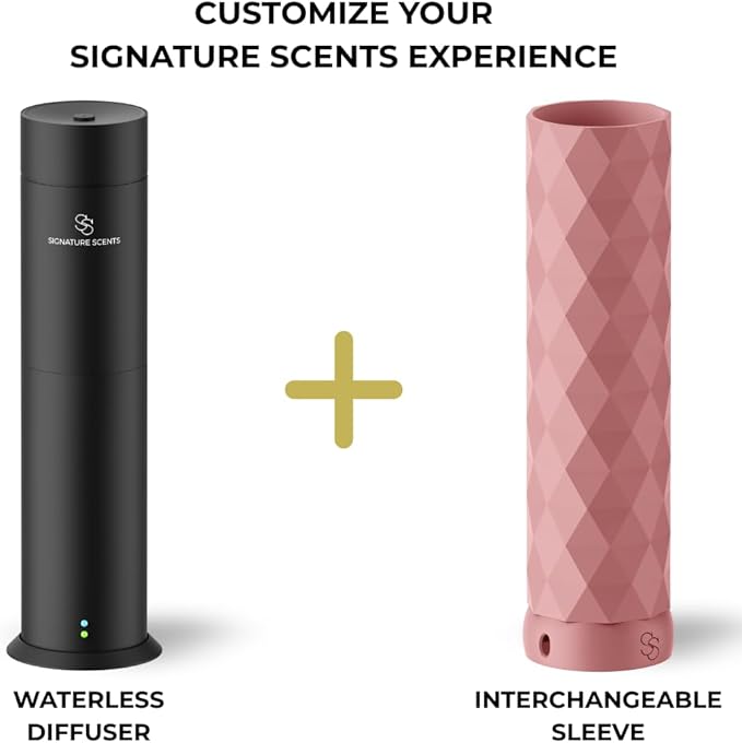 Waterless Essential Oil Hotel Scent Diffuser - Cold Air Diffuser - Covers 1000 sq. ft. - Waterless Diffuser for Home, Office & Hotel (Black + Light Pink Sleeve) (Black + Light Pink Sleeve) - Bloomnest
