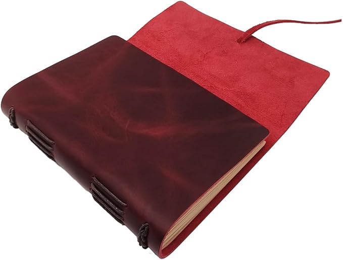 Red Notebook Journal - Genuine Leather Journals for Writing Small Size Diary 5.5x7.5 Inch, Notepad For Women and Man, Gifts,Work,Travel Wine Red - Bloomnest