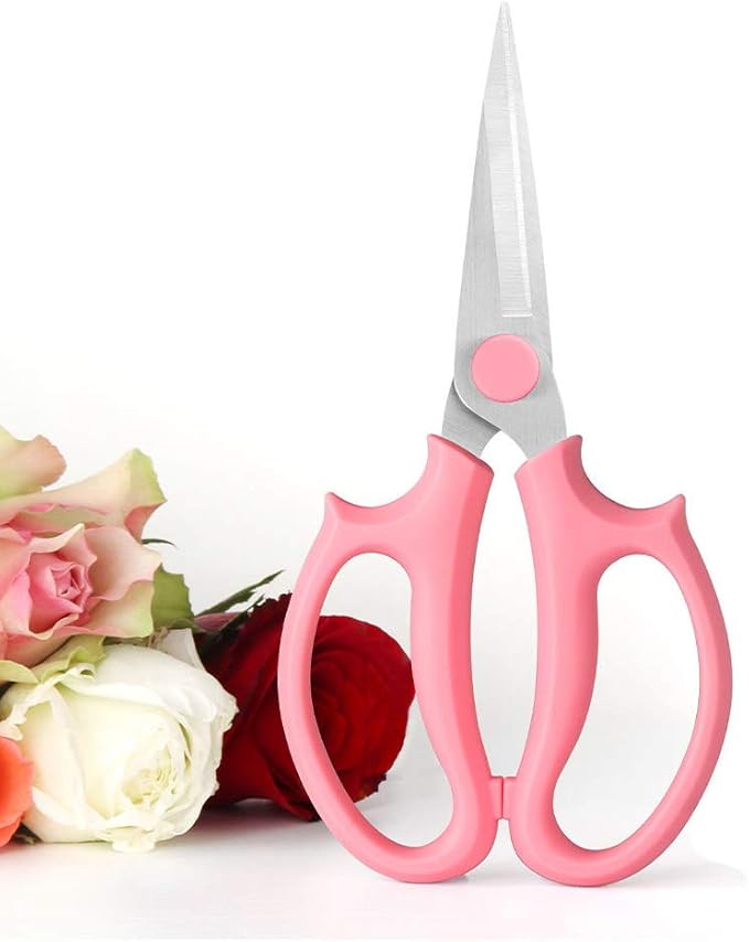 Leize Flower Scissors, Premium Thickened Stainless Steel Floral Shears, Strong Pruner for Flowers, Branches and Leaves (Pink Slender) - Bloomnest