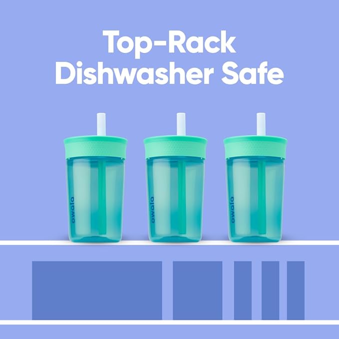 Owala Kids Insulation BPA-Free Plastic Tumbler with Spill Resistant Flexible Straw, Easy to Clean, Kids Water Bottle, Great for Travel, Dishwasher Safe, 15 Oz, Teal and Aqua (The Blues) - Bloomnest