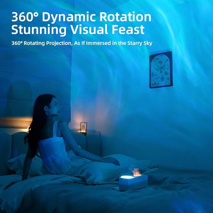 Essential Oil Diffuser, Ripple Projection Vibe Flame Oil Diffuser - Aromatherapy Aroma Humidifier, Upgrade 7 Flame Colors Noiseless 150ml Remote - Perfect for Bedroom Home Office (Ripple White) - Bloomnest
