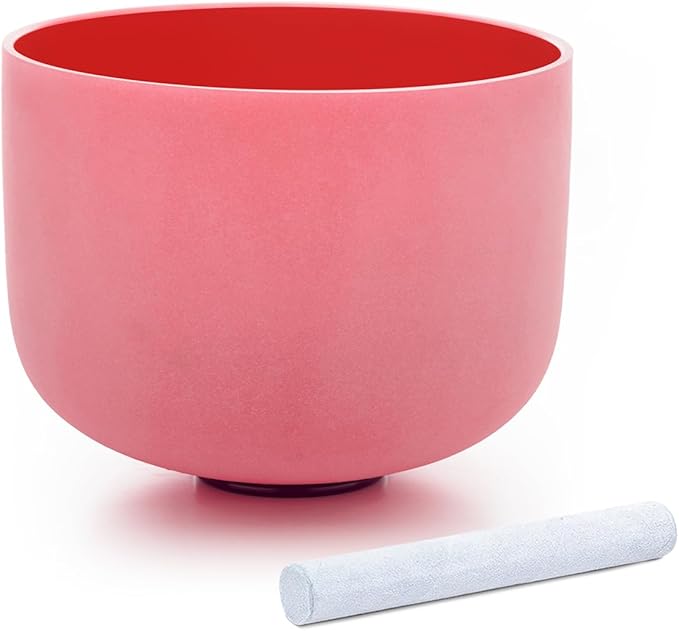 Hye-eun 10 inch C Note 432hz Root Chakra Red Color Frosted Quartz Crystal Singing Bowl without Carrier Case for Yoga Healing Sound Energy Vibration