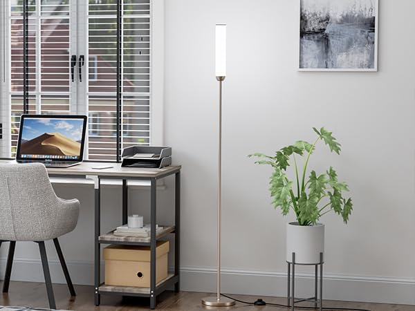 LED Floor Lamp with Remote Control, 65" Standing lamp with Stepless Adjustable 3000K-6500K Colors & 5%-100% Brightness, Foot Switch(Champagne Gold) - Bloomnest