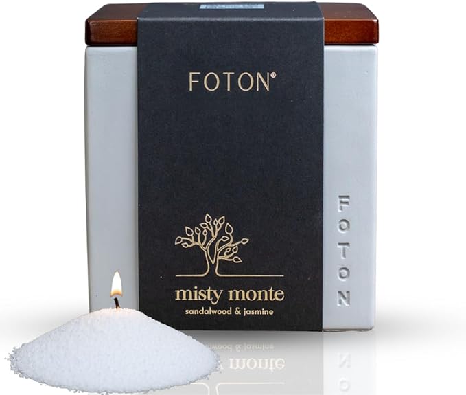 Foton Pearled Candle Le Cube Concrete Vase Set 16 Oz Square - Misty Monte Scented - Refillable Jar Scented Candle Sand Wax with 15 Wicks - Natural Non-Toxic Decorative Candles for Home - Bloomnest