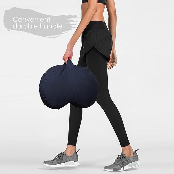 Crescent Zafu Meditation Pillow, D=17" W=11" H=5.5" Zabuton Yoga Bolster, Meditation Cushion, Floor Pouf Yoga Pillow Zippered Organic Cotton Cover Natural Buckwheat kneeling pillow - Large