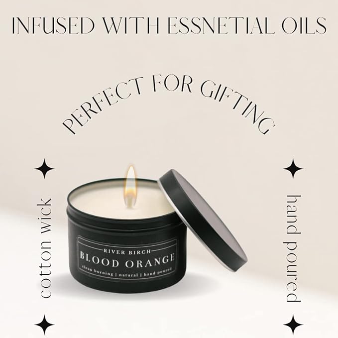 River Birch Candles Blood Orange Scented Candle | Premium, All-Natural, Non-Toxic, Soy Candles | 8 oz. Black Matte Tin Travel Candle - Bloomnest