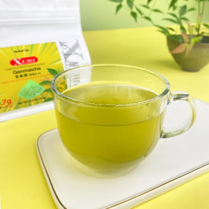 XIEJINJI Genmaicha, Green Tea with Matcha - 3.7g x 50 Count, Japanese-style Roasted Brown Rice Tea, Low Caffeine, Eco-Conscious Tea Bags - Bloomnest