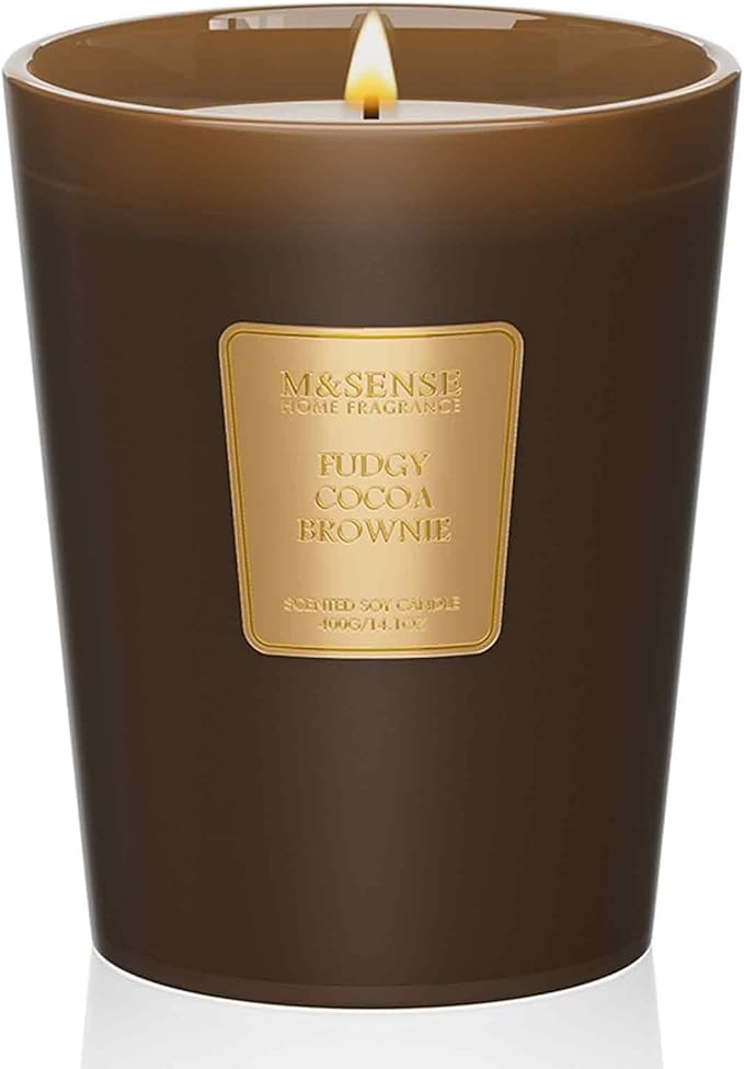 M&SENSE Fudgy Cocoa Brownie Scented Candle Home Decor, Natural Soy Wax,14.1oz 60 Hours Long Lasting Slow Burning, Aromatherapy Fall Winter Candle, Festival Christmas Thanksgiving Housewarming Gifts - Bloomnest