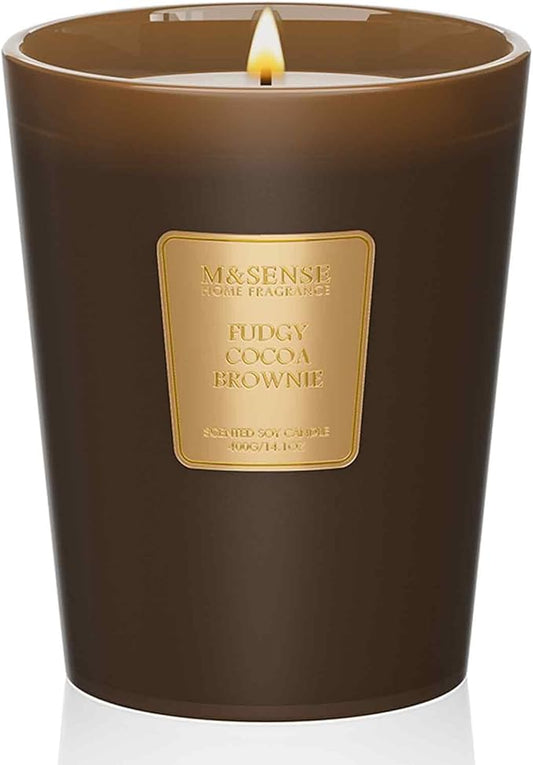 M&SENSE Fudgy Cocoa Brownie Scented Candle Home Decor, Natural Soy Wax,14.1oz 60 Hours Long Lasting Slow Burning, Aromatherapy Fall Winter Candle, Festival Christmas Thanksgiving Housewarming Gifts - Bloomnest
