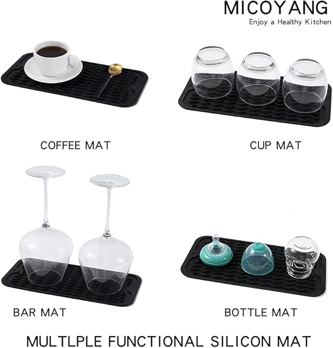 Silicone Dish Drying Mat for Multiple Usage,Easy clean,Eco-friendly,Heat-resistant Silicone Mat for Kitchen Counter or Sink,Refrigerator or Drawer Liner Black S 12 inches x 6 inches - Bloomnest