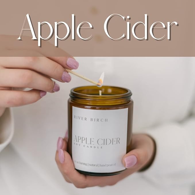 River Birch Candles Apple Cider Scented Candle | Premium, All-Natural, Non-Toxic, Soy Amber Jar Candles | 8.5oz 40 Hr Burn Time | Cozy Relaxing Gifts for Home - Bloomnest
