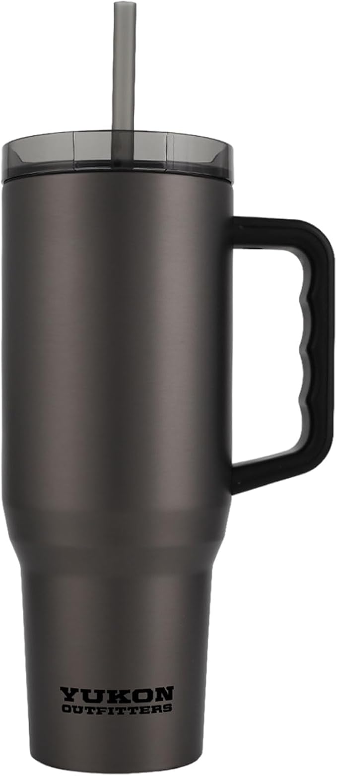 Yukon Outfitters Fit Forty 40oz Double Wall Vacuum Insulated Stainless Steel Tumbler with Reusable Straw & Ergonomic Handle | For Hot or Cold Beverage, Titanium - Bloomnest