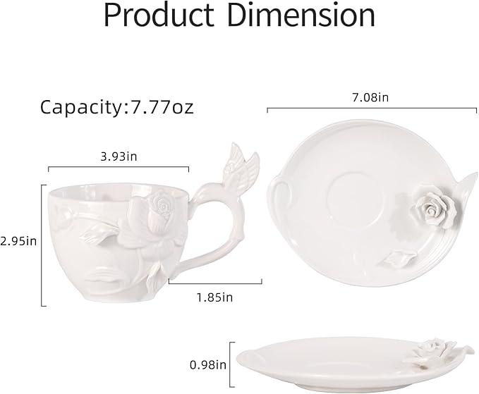 KAMMAK Tea Cups and Saucers Set of 2, Porcelain Coffee Cups, 8.5-Ounce Stackable Espresso Mugs, Ceramic Demitasse for Coffee, Latte, Americano, Tea, Cubic Rose - Bloomnest