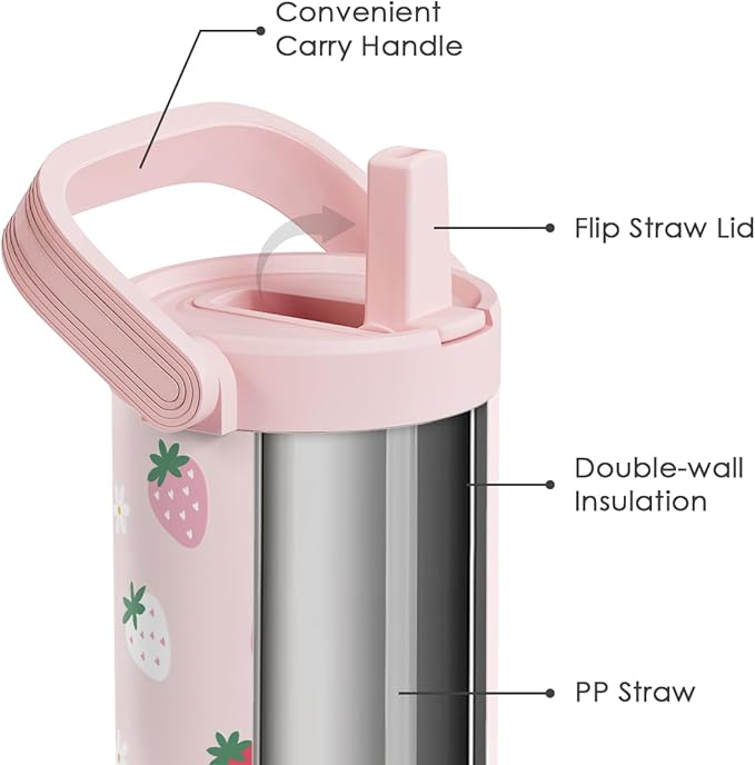 SANDJEST Strawberry Stainless Steel Straw Lid Tumbler 30oz with Carry Handle for Women Girls, Insulated Travel Coffee Cup, Gift for Sports Workout Christmas Birthday - Bloomnest