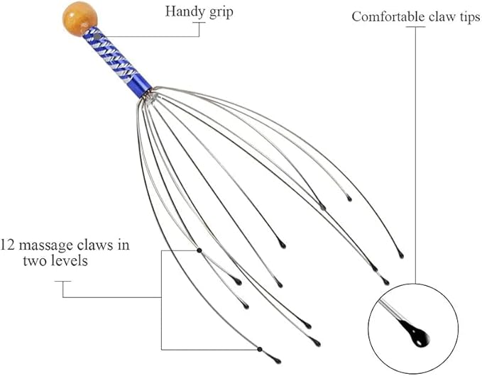 Octopus Head Massager, Manual Scalp Scratcher, Stainless Steel Claws, Wood Handle, Stress Relief, Non-Electric, Random Color 1pc Random Color Bloomnest