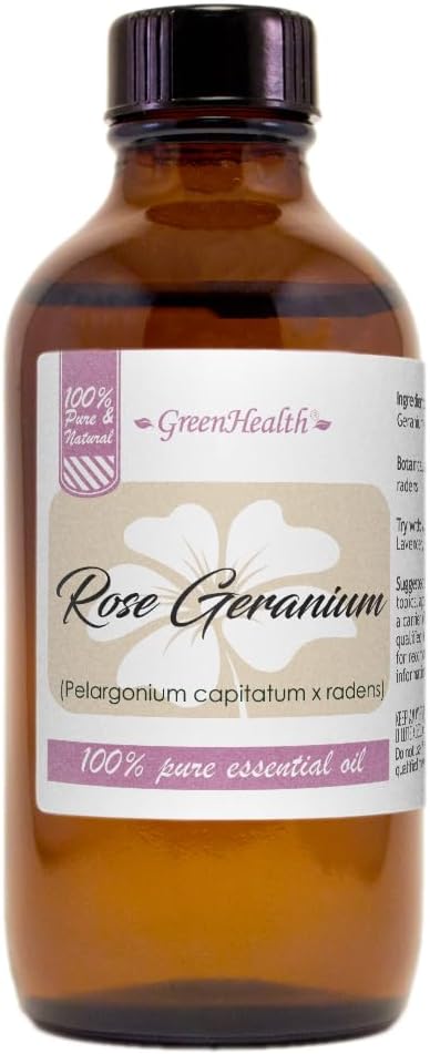GreenHealth Rose Geranium Essential Oil - 4 fl oz Amber Glass Bottle - 100% Pure Essential Oil Greenals