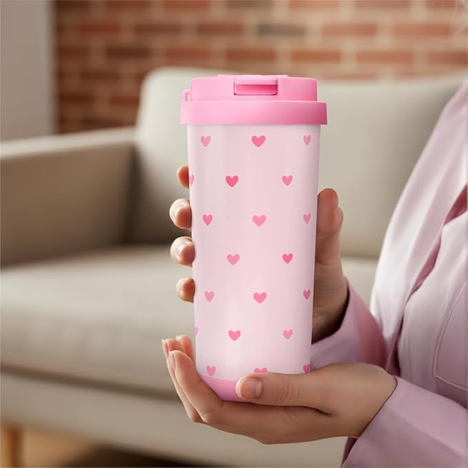 Heart Tumbler - Stainless Steel 2-in-1 Lid Coffee Tumbler 18 oz, Insulated Valentines Travel Mug Gift for Lovers Women Girl, Birthday Christmas Valentine's Day - Bloomnest