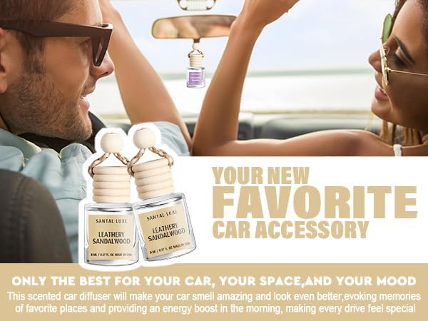 C Classy Car Air Freshener Hanging 2 Pack, Leathery Sandalwood Essential Oil Diffuser for Cars, Cute Car Accessories, Long-Lasting Fragrance, C ar Air Fresheners for Women & Men Gift, Made in USA - Bloomnest