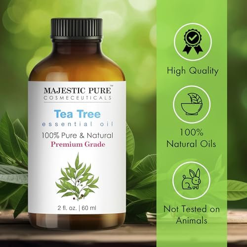 Majestic Pure Tea Tree Essential Oil with Glass Dropper - 2 Fl Oz - 100% Pure and Natural Tea Tree Oil - Premium Grade Essential Oils for Diffuser, Aromatherapy, Soap and Candle Making - Bloomnest