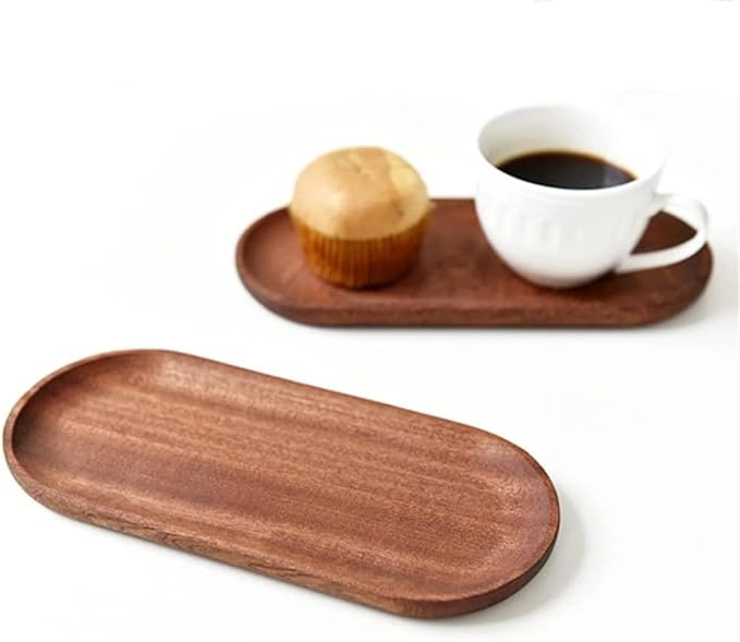 6 Pack Solid Wood Serving Platters and Trays of Natural Wood with Edge,Rectangular Avoid Sliding and Spilling Food (Walnut Trays x 6Pack) - Bloomnest