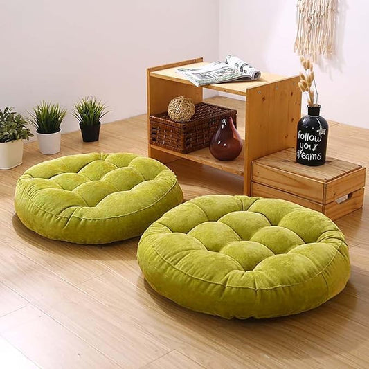 Meditation Floor Pillow Set of 2 Large Round Floor Cushions for Adults Tufted Corduroy Floor Seat Pillows Cushion for Living Room Tatami Yoga,Grass Green 22" L x 22" W x 5" H - Bloomnest