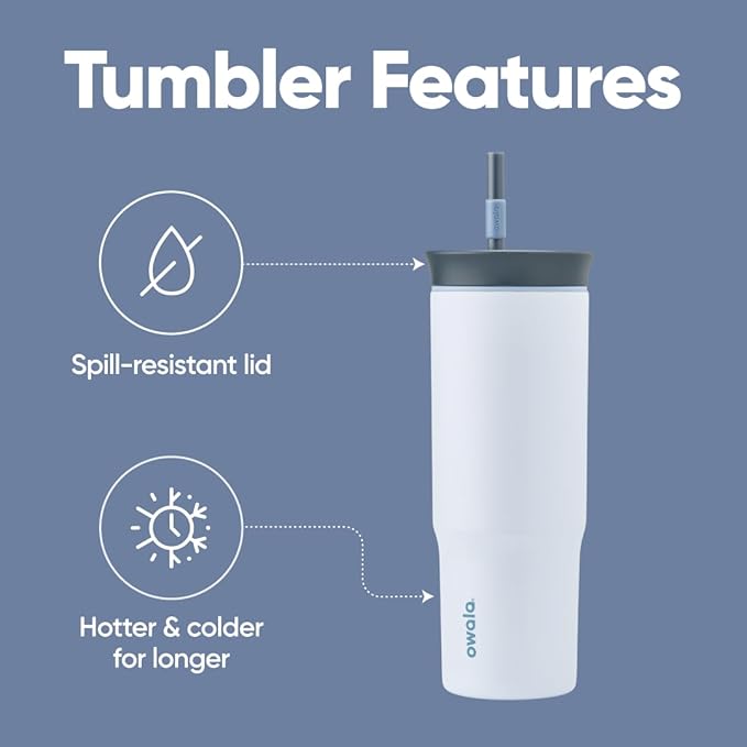 Owala Stainless Steel Triple Layer Insulated Travel Tumbler with Spill Resistant Lid and Straw, BPA Free, 24 oz, Grey/Blue (The Great Blue) - Bloomnest