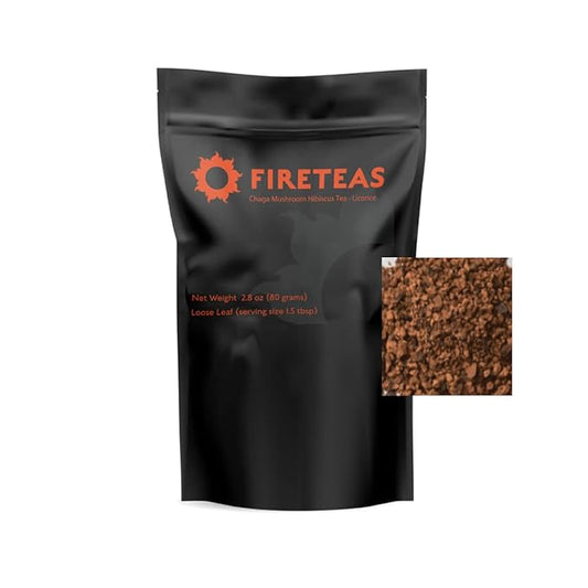 FIRE TEAS Organic Chaga Mushroom Herbal Tea with Hibiscus & Licorice Root - Packed with Antioxidants -
