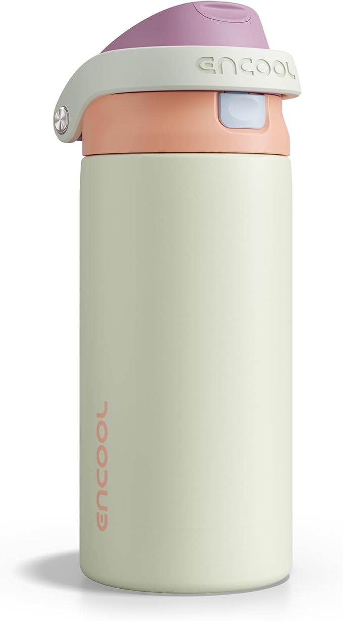 ENCOOL Leakproof Insulated Water Bottle with Straw Dual-Sip Water Bottle Bag-Safe Design for Work, Commute & Gym – Keeps Drinks Cold All Day, 18 oz, Sand Beige ENCOOL
