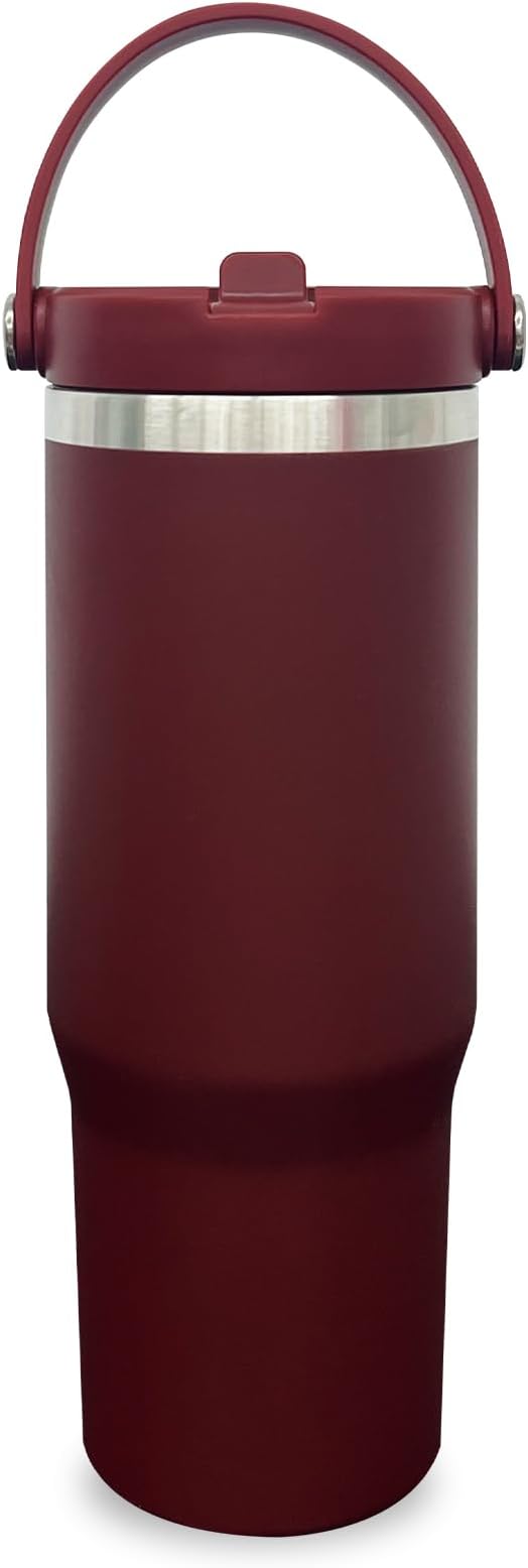 30 oz Tumbler with Handle, Double Wall Vacuum Insulated Tumblers with Flip Straw, Coffee Mug 30oz Powder Coated Cup for Hot and Cold Drinks(Red,1 pack)