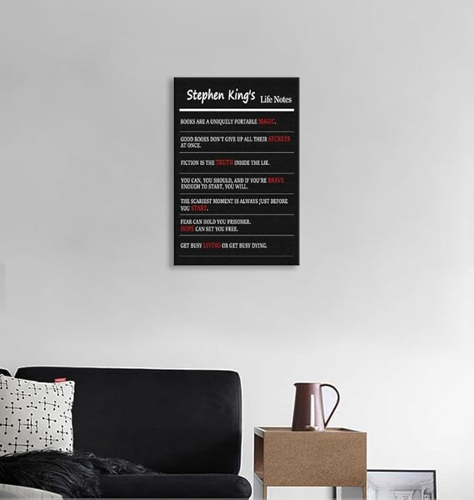 Motivational Posters Stephen King's Life Notes about Book and Life Inspirational Wall Decor for Home Bedroom School Library Bookstore Framed Ready to Hang [24" W X 36" H] - Bloomnest