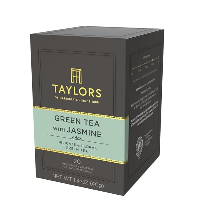 Taylors of Harrogate Green Tea with Jasmine, Individually Wrapped Bags, 20 Count (Pack of 1), Delicate, Floral & Sweet, Caffeinated, Enjoy Hot or Iced, 20 Teabags - Bloomnest
