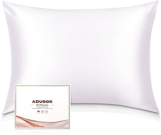 Adubor 100% Silk Pillowcase - Mulberry Silk Pillow Cases, 23 Momme 6A Grade Fibers, Silk Pillow Case for Hair and Skin Health, with Hidden Zipper (Queen 20''x30'', White, 1PC) - Bloomnest