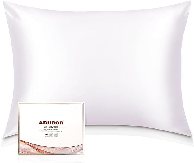 Adubor 100% Silk Pillowcase 2 Pack for Hair and Skin with Hidden Zipper, Both Sides 23 Momme Silk Pillow Case, Standard Size 20×26 inches, White, 2PCS - Bloomnest