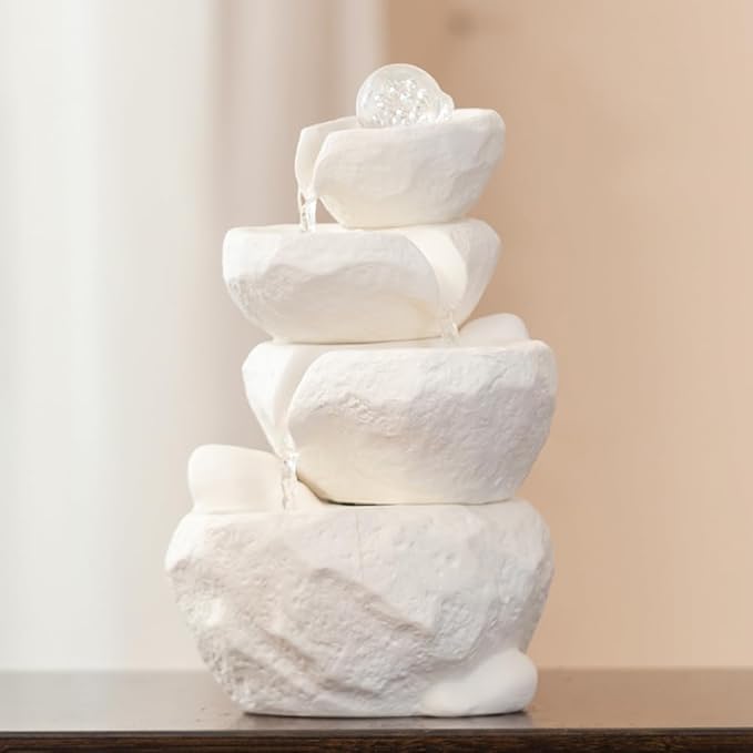 Tabletop Desktop Fountain Waterfall Water Feature Ceramic Indoor Fountain Office Home Decoration (White) - Bloomnest