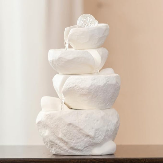 Tabletop Desktop Fountain Waterfall Water Feature Ceramic Indoor Fountain Office Home Decoration (White) - Bloomnest