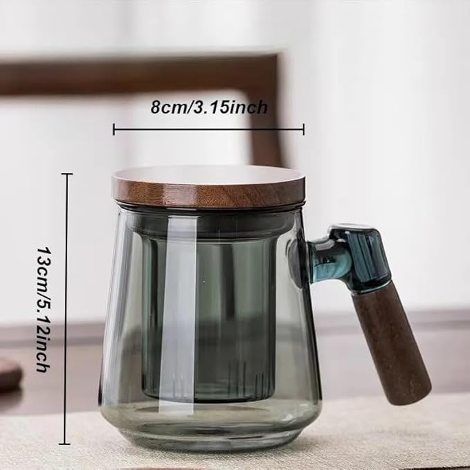 SHUWEICAO-Glass Tea Cup with Infuser and Lid, 17oz/500ml Hand-blown Borosilicate Glass Tea Mugs for Loose Leaf Tea. Gifts for Men(Classic)