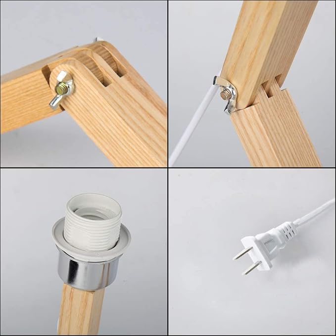 ELINKUME Robot Bedside Lamp, Fabric Lampshade Match Foldable Solid Wood Body, Creative E27 Screw Table Lamp for Bedroom Living Room - Bloomnest