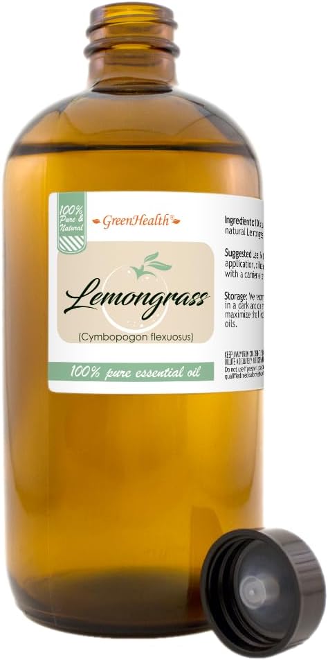 GreenHealth Lemongrass Essential Oil – 16 fl oz (473 ml) – 100% Pure & Uncut | Amber Glass Bottle for Aromatherapy, Cleaning, Candle Making & DIY Use - Bloomnest